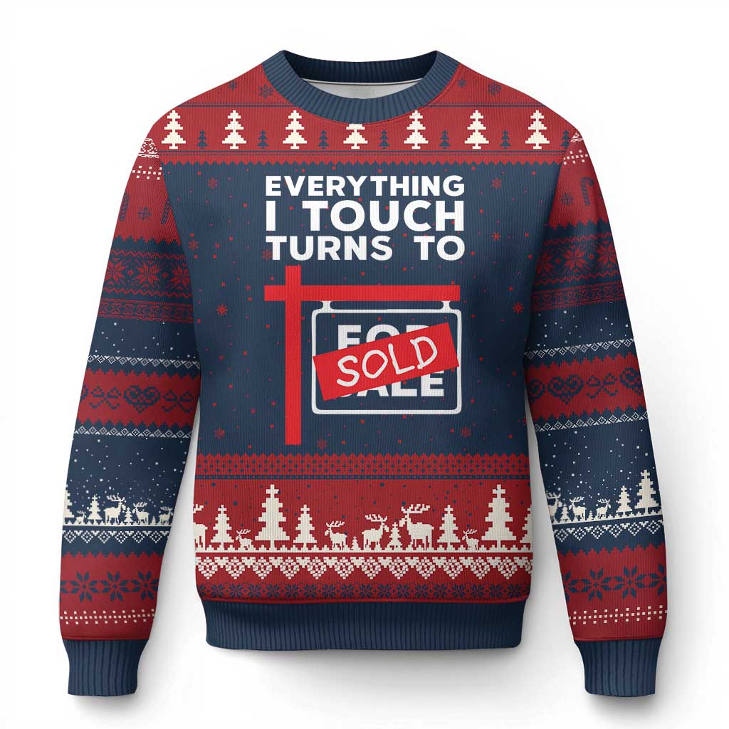 Funny Real Estate Ugly Christmas Sweater Everything I Touch Turns To Sold TS11 Navy Red Print Your Wear