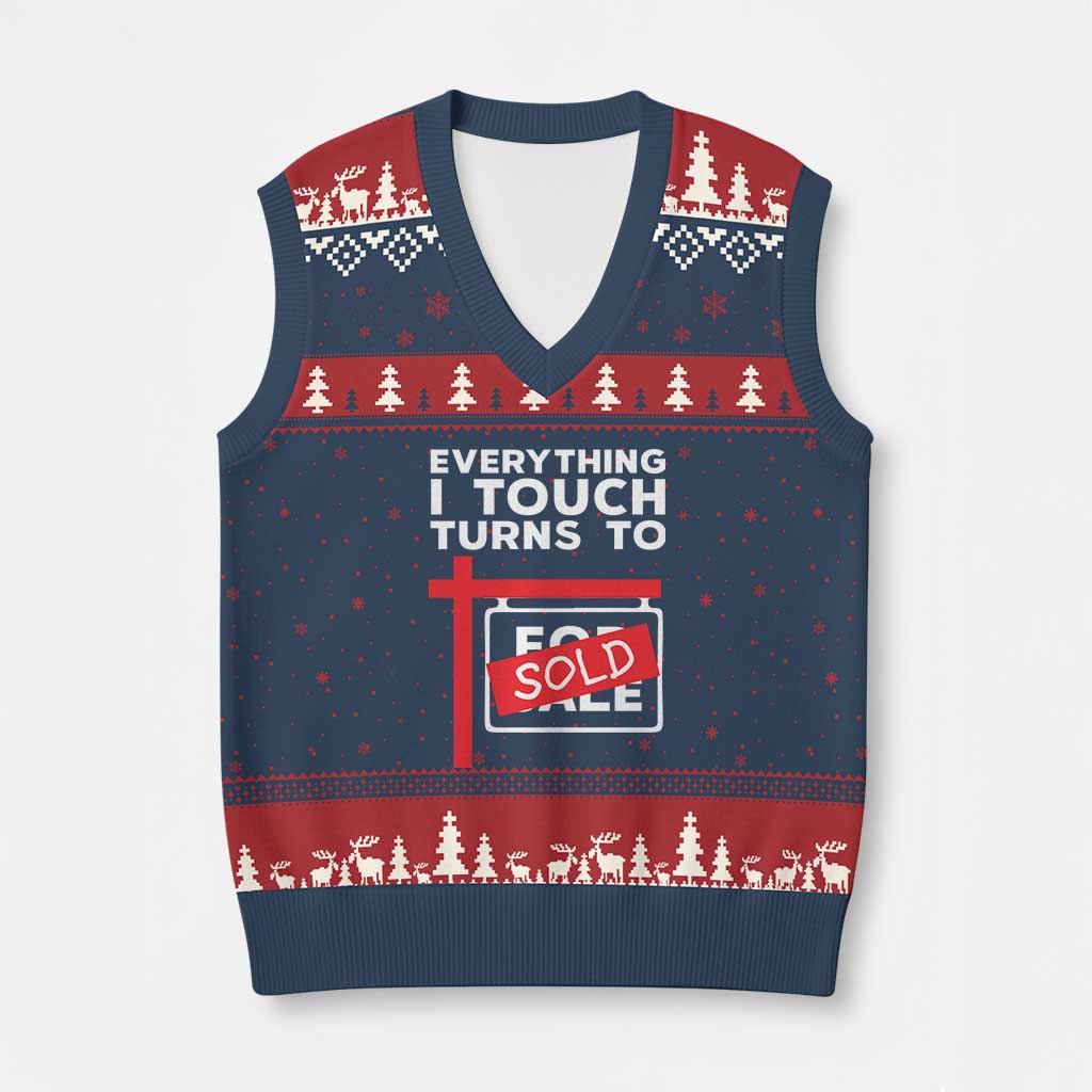 Funny Real Estate V-Neck Knit Sweater Vest Everything I Touch Turns To Sold TS11 Navy Red Print Your Wear