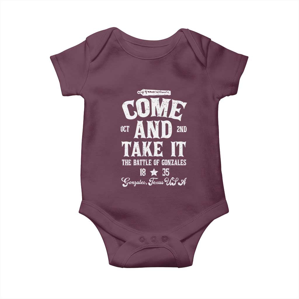 History Of Texas Baby Onesie Come And Take It The Battle Of Gonzales TS11 Maroon Print Your Wear