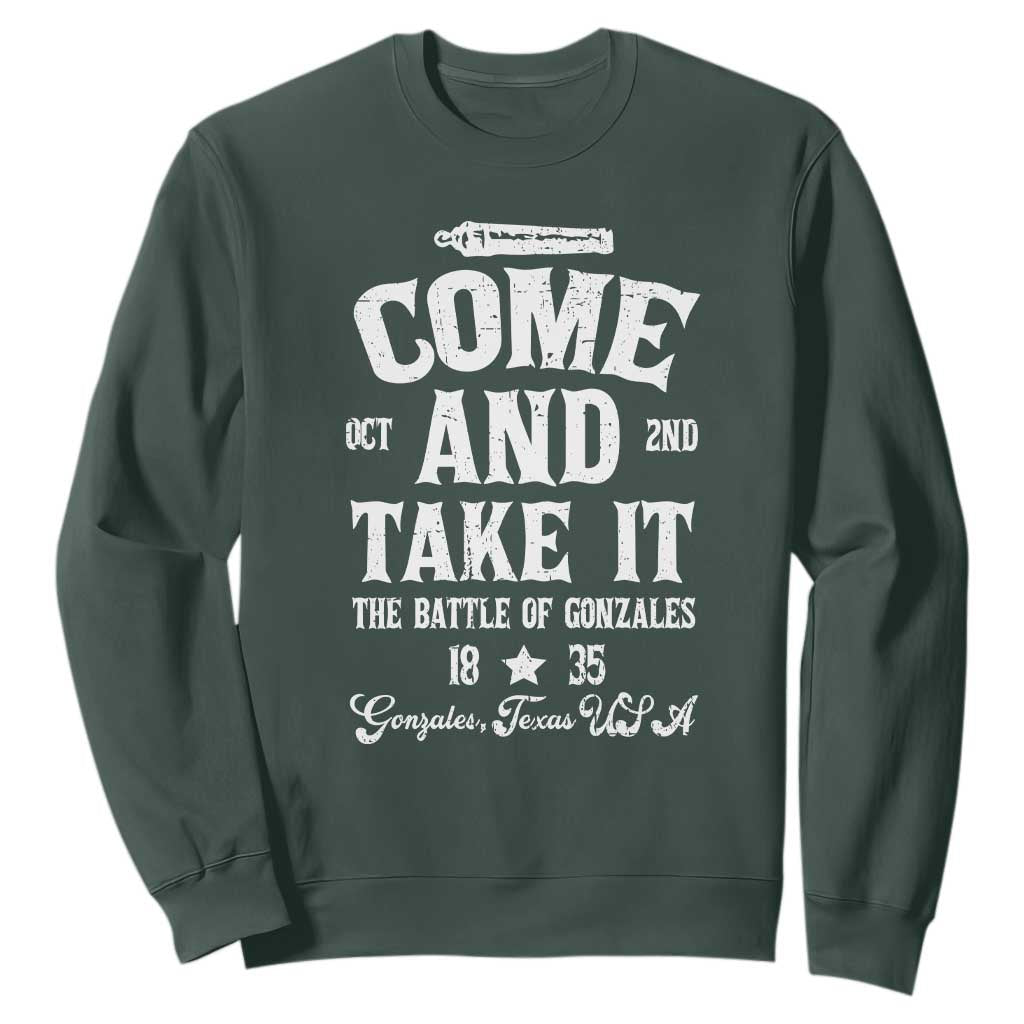History Of Texas Sweatshirt Come And Take It The Battle Of Gonzales TS11 Dark Forest Green Print Your Wear