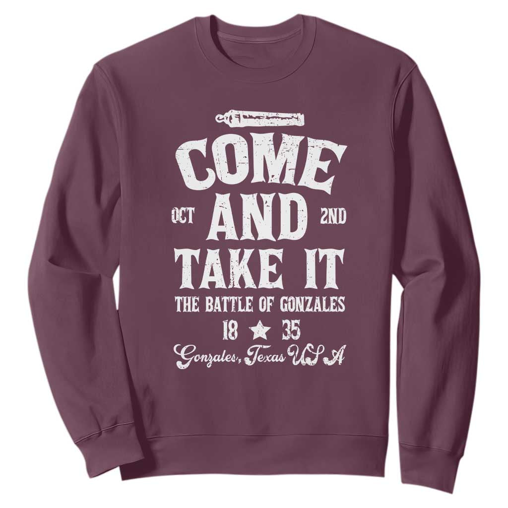 History Of Texas Sweatshirt Come And Take It The Battle Of Gonzales TS11 Maroon Print Your Wear