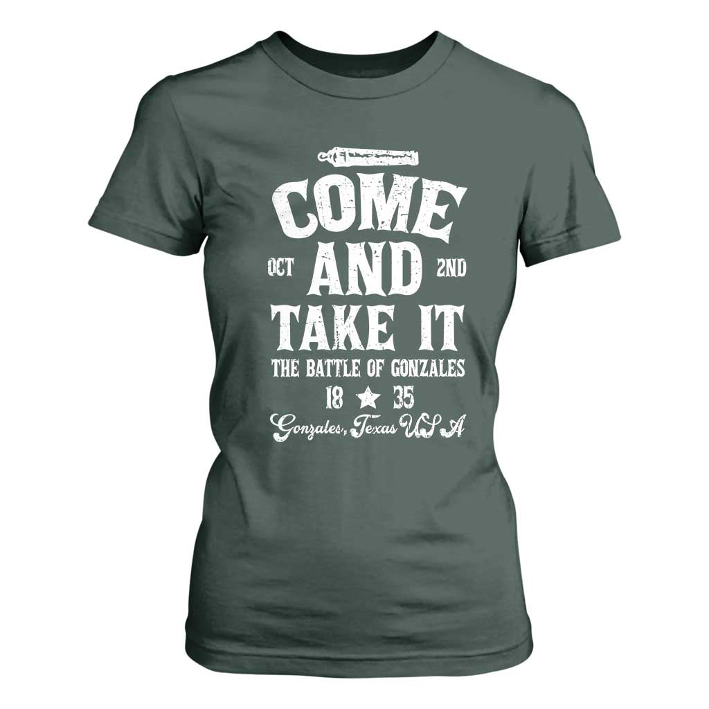History Of Texas T Shirt For Women Come And Take It The Battle Of Gonzales TS11 Dark Forest Green Print Your Wear