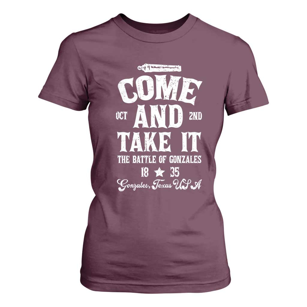 History Of Texas T Shirt For Women Come And Take It The Battle Of Gonzales TS11 Maroon Print Your Wear