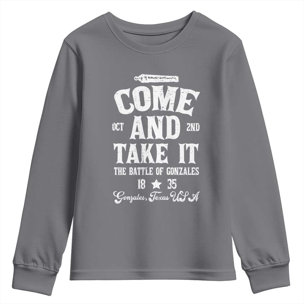 History Of Texas Youth Sweatshirt Come And Take It The Battle Of Gonzales TS11 Charcoal Print Your Wear