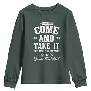 History Of Texas Youth Sweatshirt Come And Take It The Battle Of Gonzales TS11 Dark Forest Green Print Your Wear