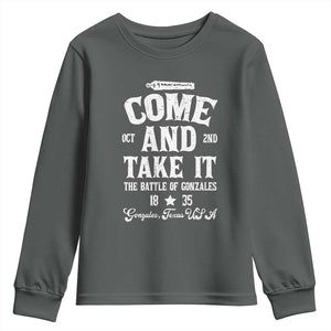 History Of Texas Youth Sweatshirt Come And Take It The Battle Of Gonzales TS11 Dark Heather Print Your Wear