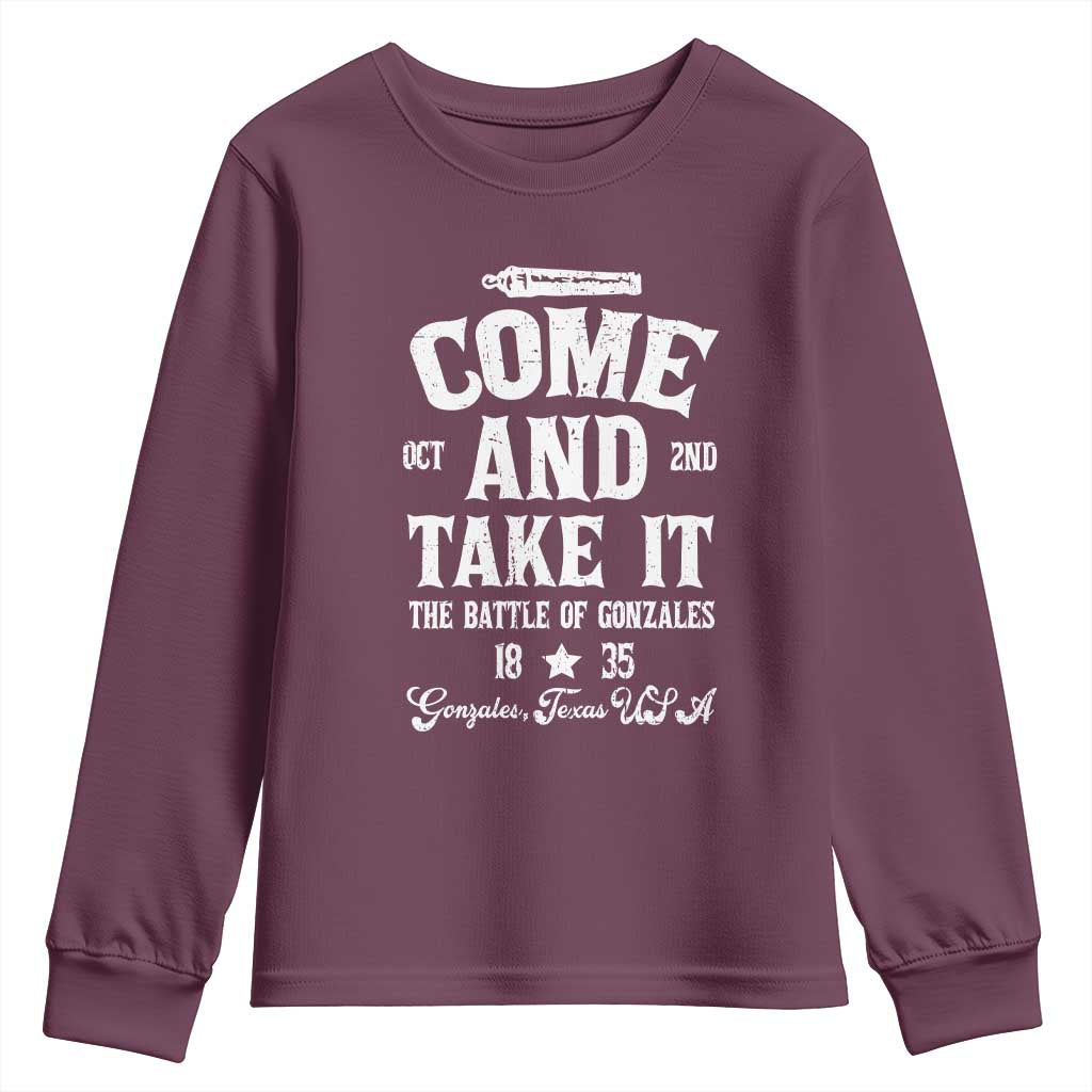 History Of Texas Youth Sweatshirt Come And Take It The Battle Of Gonzales TS11 Maroon Print Your Wear
