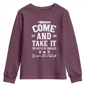 History Of Texas Youth Sweatshirt Come And Take It The Battle Of Gonzales TS11 Maroon Print Your Wear