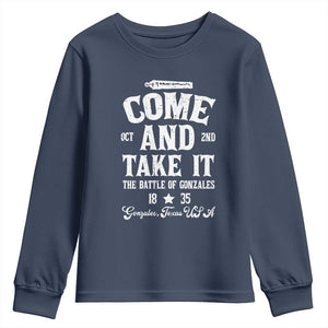 History Of Texas Youth Sweatshirt Come And Take It The Battle Of Gonzales TS11 Navy Print Your Wear