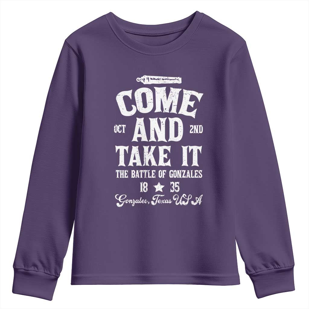 History Of Texas Youth Sweatshirt Come And Take It The Battle Of Gonzales TS11 Purple Print Your Wear