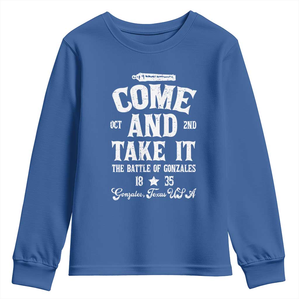 History Of Texas Youth Sweatshirt Come And Take It The Battle Of Gonzales TS11 Royal Blue Print Your Wear