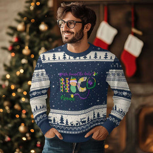 Funny NICU Mardi Gras Ugly Christmas Sweater We Found The Baby NICU Krewe King Cake TS11 Navy Beige Print Your Wear