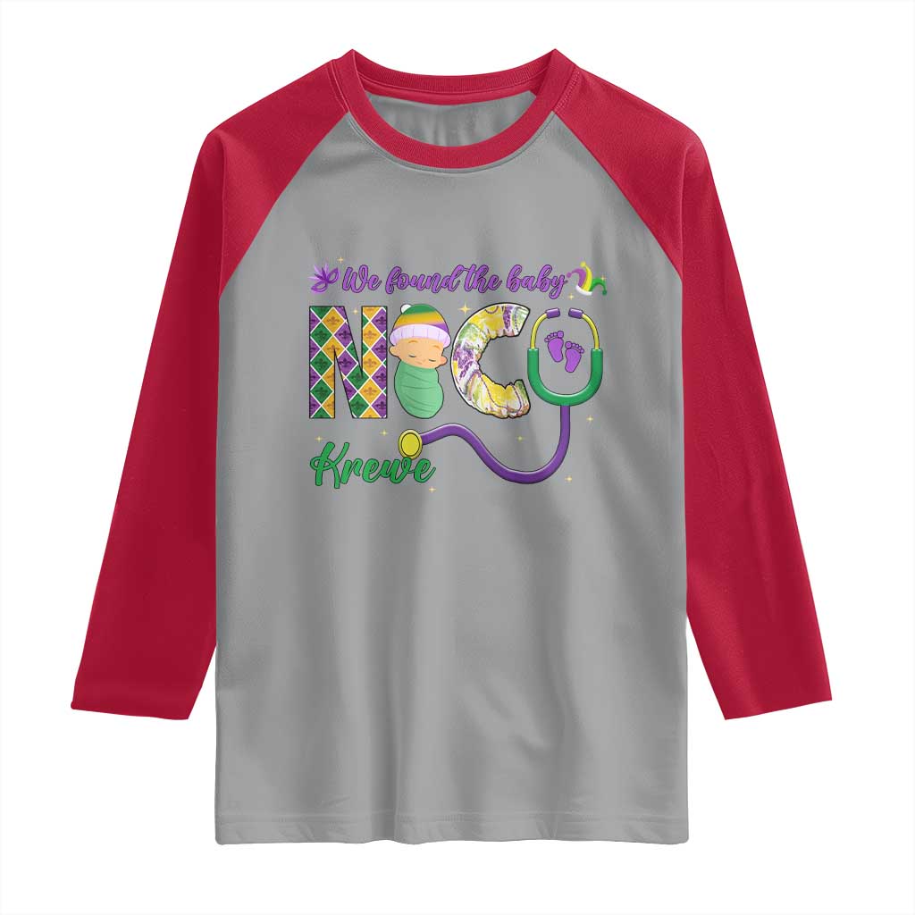 Funny NICU Mardi Gras Raglan Shirt We Found The Baby NICU Krewe King Cake TS11 Sport Gray Red Print Your Wear