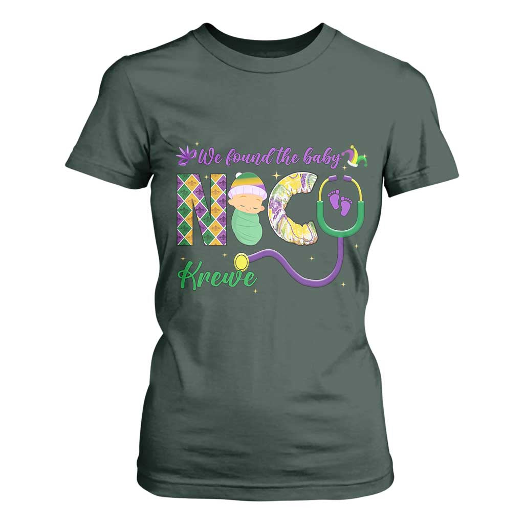Funny NICU Mardi Gras T Shirt For Women We Found The Baby NICU Krewe King Cake TS11 Dark Forest Green Print Your Wear