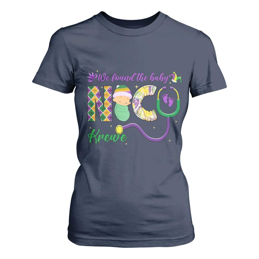 Funny NICU Mardi Gras T Shirt For Women We Found The Baby NICU Krewe King Cake TS11 Navy Print Your Wear