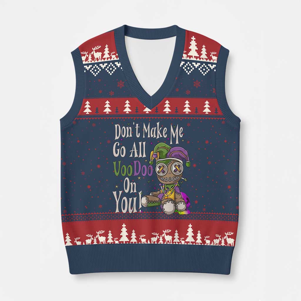 Funny Don't Make Me Go All Voodoo On You V-Neck Knit Sweater Vest Creepy Mardi Gras TS11 Navy Red Print Your Wear