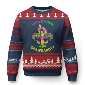 Funny Who's Your Crawdaddy Ugly Christmas Sweater Vintage Crawfish Beads Fleur De Lis Mardi Gras TS11 Navy Red Print Your Wear