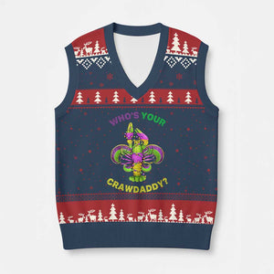 Funny Who's Your Crawdaddy V-Neck Knit Sweater Vest Vintage Crawfish Beads Fleur De Lis Mardi Gras TS11 Navy Red Print Your Wear