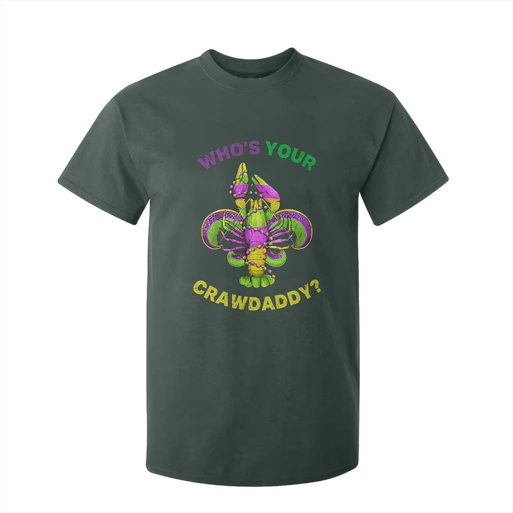 Funny Who's Your Crawdaddy T Shirt For Kid Vintage Crawfish Beads Fleur De Lis Mardi Gras TS11 Dark Forest Green Print Your Wear
