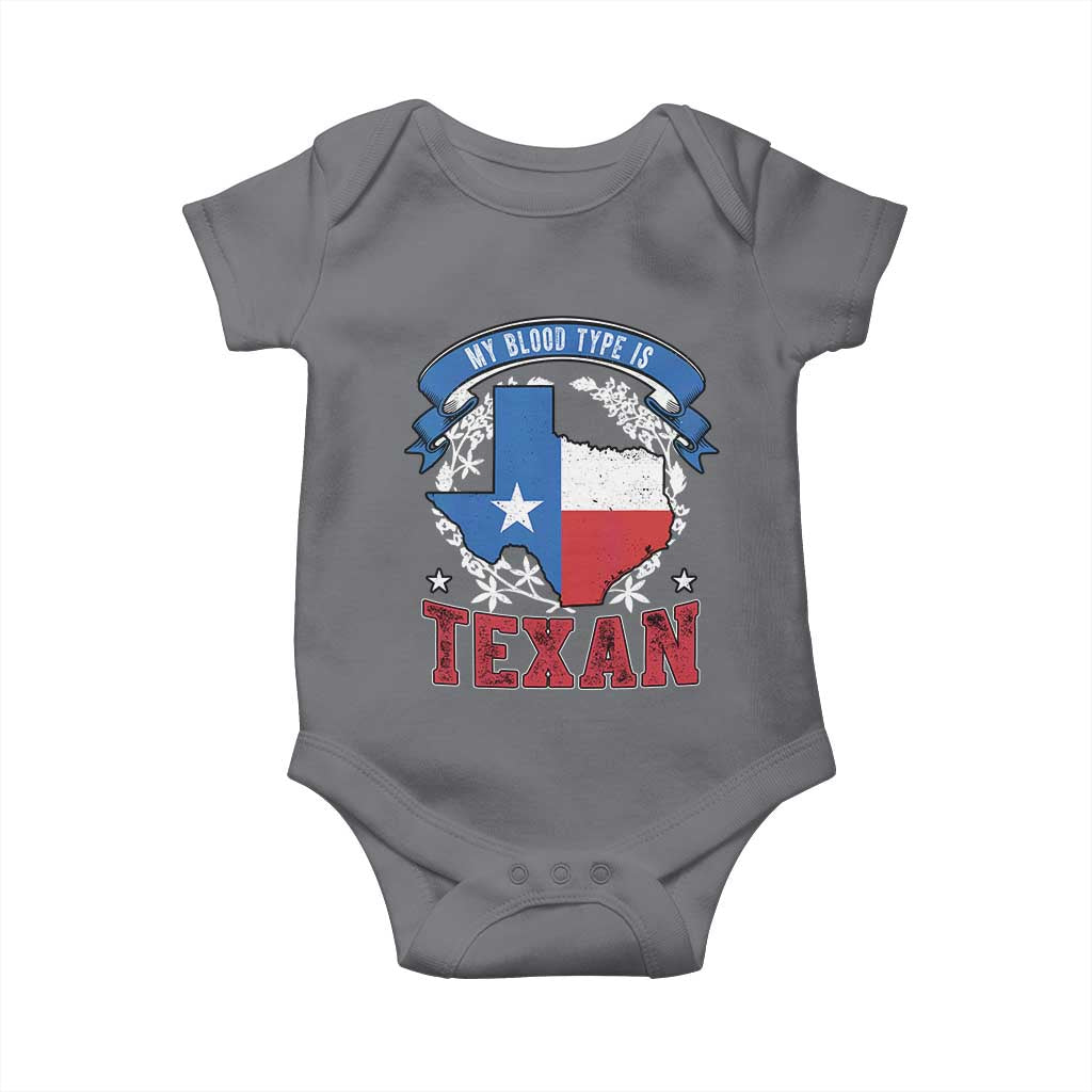 My Blood Types Is Texan Baby Onesie Proud American Texan TX Map Bluebonnet TS11 Charcoal Print Your Wear