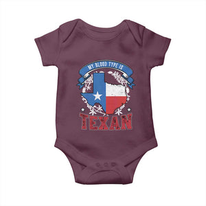 My Blood Types Is Texan Baby Onesie Proud American Texan TX Map Bluebonnet TS11 Maroon Print Your Wear