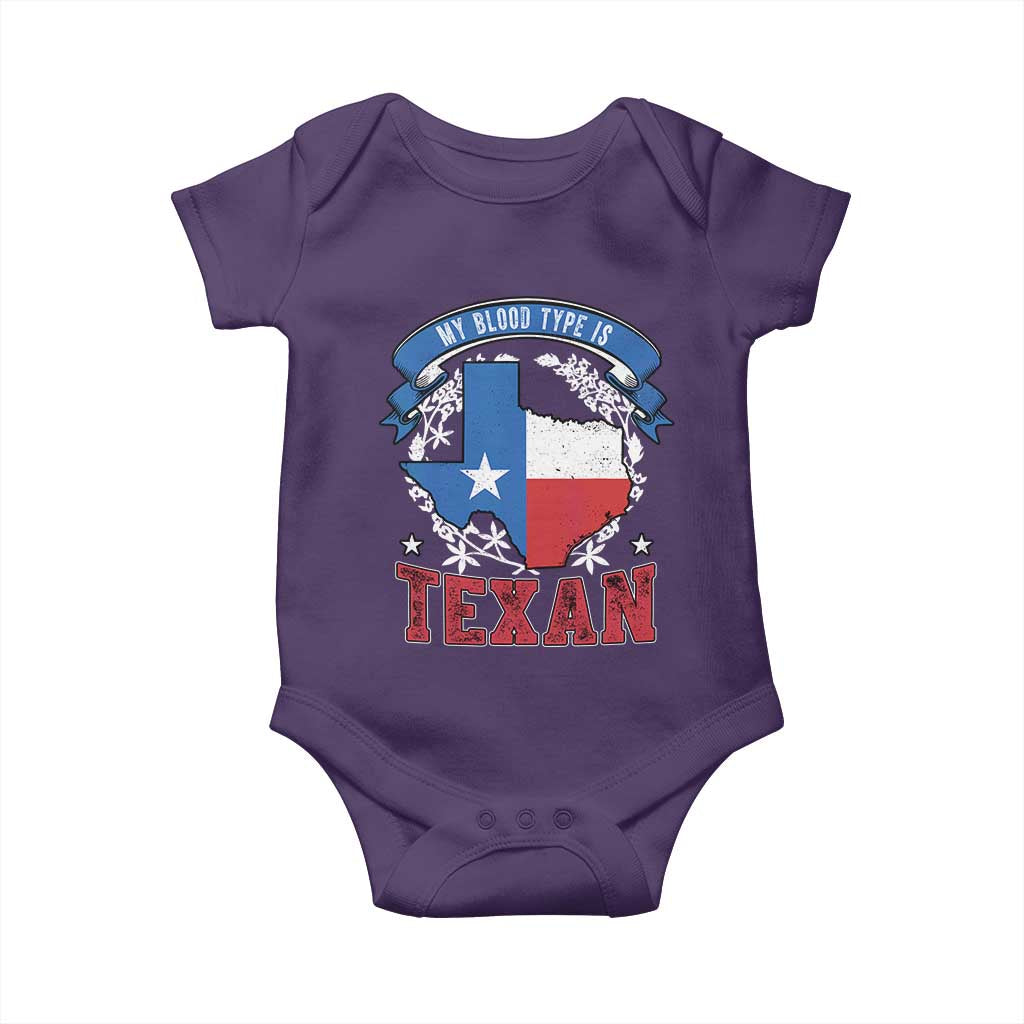 My Blood Types Is Texan Baby Onesie Proud American Texan TX Map Bluebonnet TS11 Purple Print Your Wear