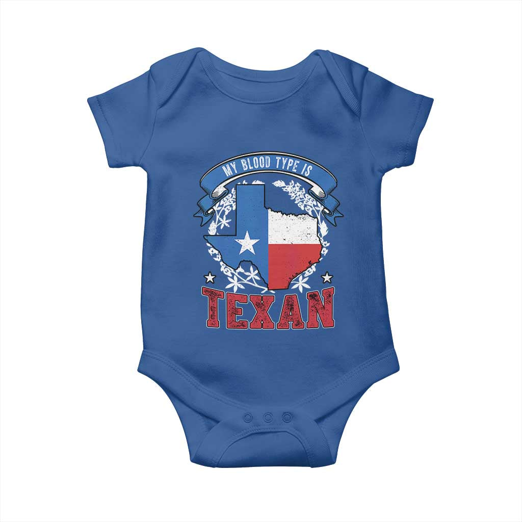 My Blood Types Is Texan Baby Onesie Proud American Texan TX Map Bluebonnet TS11 Royal Blue Print Your Wear