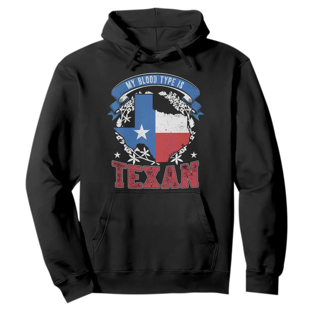 My Blood Types Is Texan Hoodie Proud American Texan TX Map Bluebonnet TS11 Black Print Your Wear