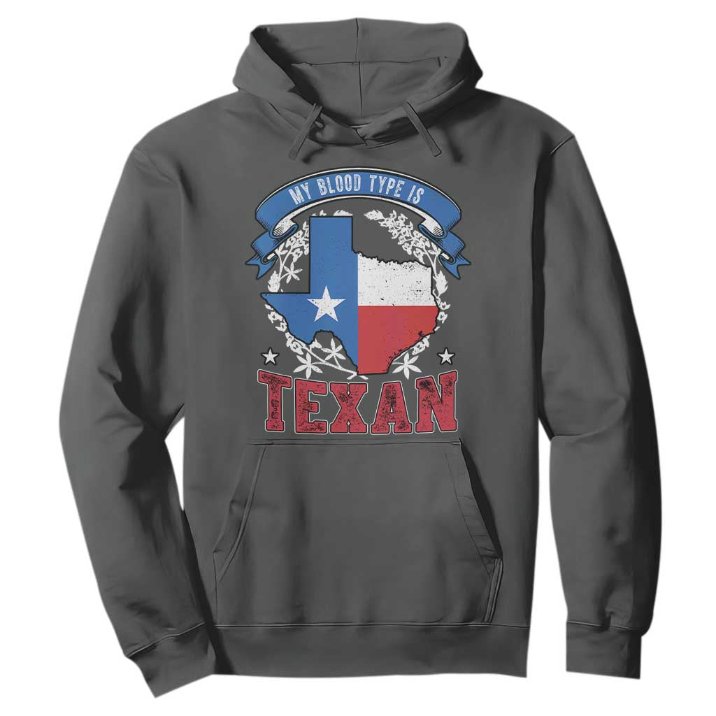 My Blood Types Is Texan Hoodie Proud American Texan TX Map Bluebonnet TS11 Dark Heather Print Your Wear