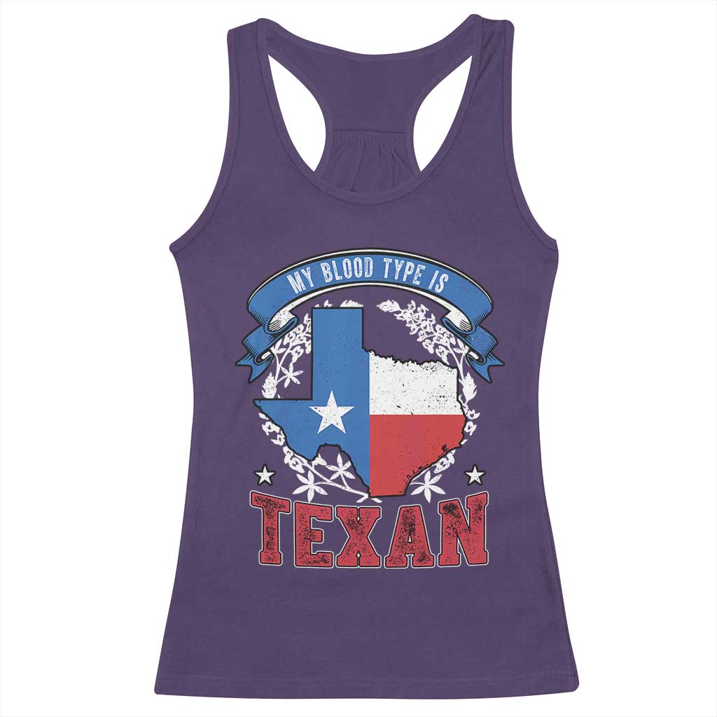 My Blood Types Is Texan Racerback Tank Top Proud American Texan TX Map Bluebonnet TS11 Purple Print Your Wear