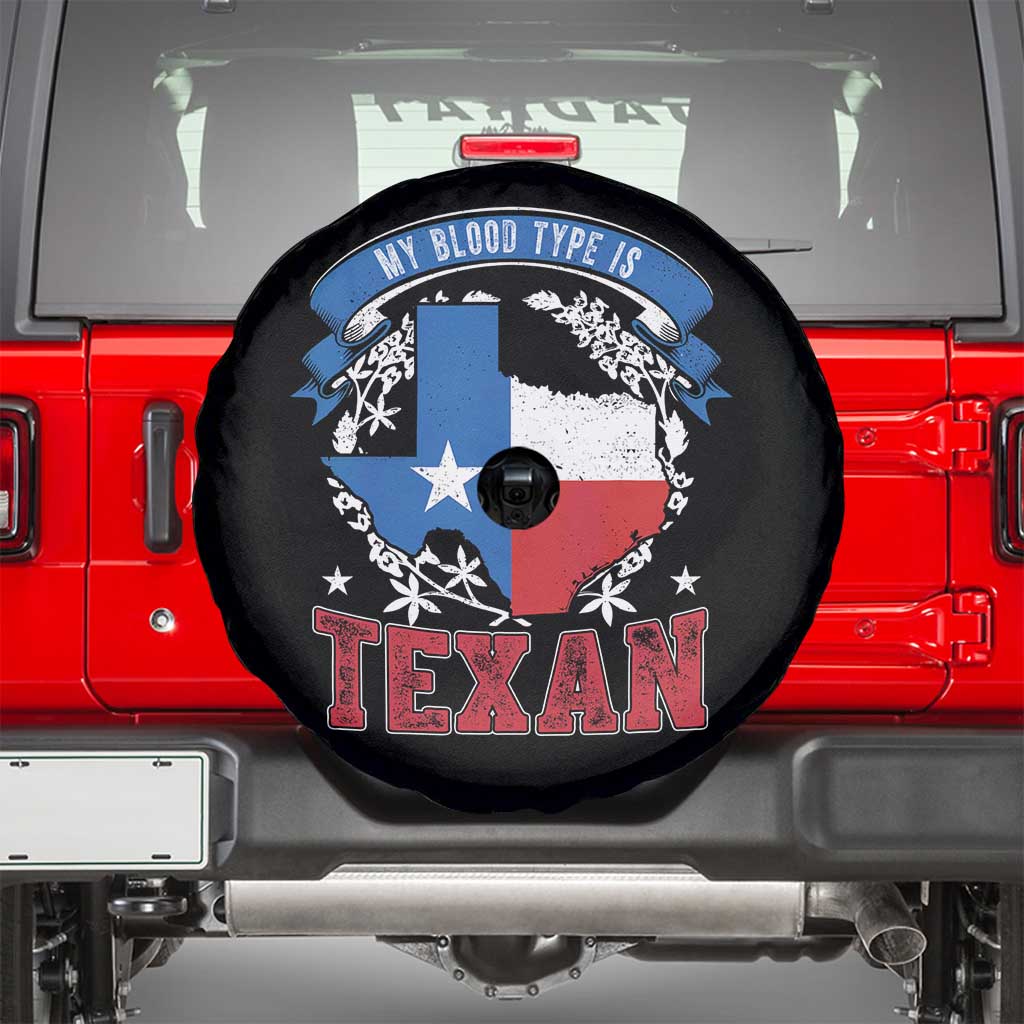 My Blood Types Is Texan Spare Tire Cover Proud American Texan TX Map Bluebonnet TS11 Black Print Your Wear