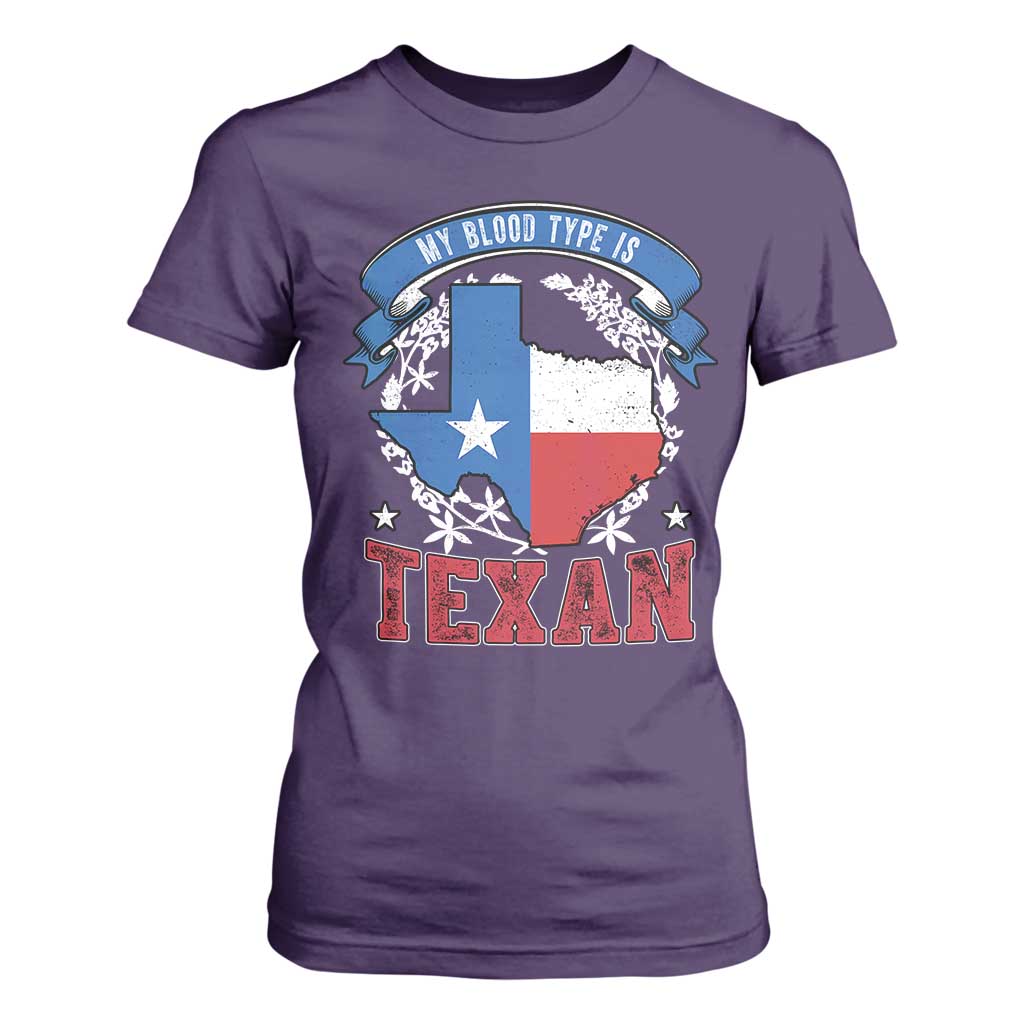 My Blood Types Is Texan T Shirt For Women Proud American Texan TX Map Bluebonnet TS11 Purple Print Your Wear