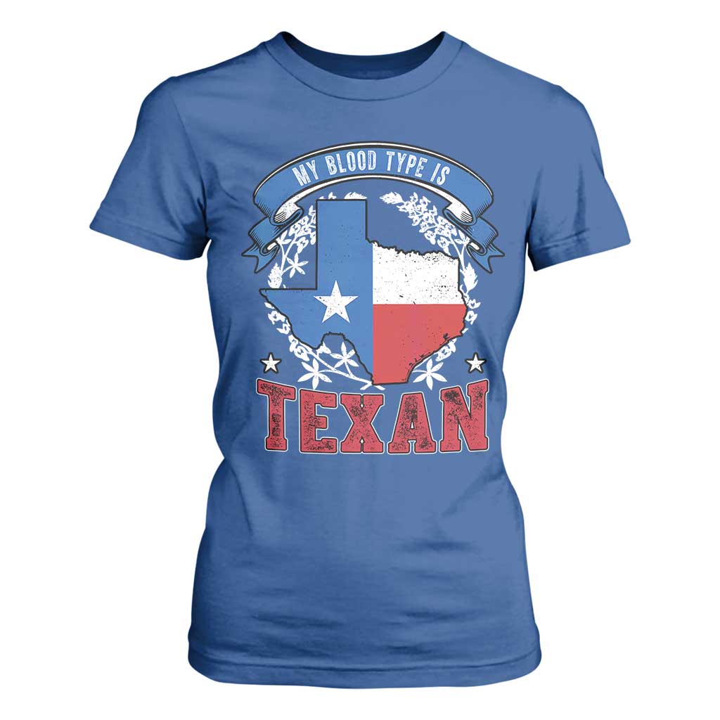 My Blood Types Is Texan T Shirt For Women Proud American Texan TX Map Bluebonnet TS11 Royal Blue Print Your Wear