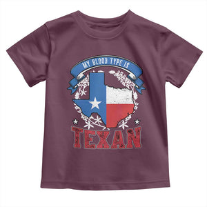My Blood Types Is Texan Toddler T Shirt Proud American Texan TX Map Bluebonnet TS11 Maroon Print Your Wear