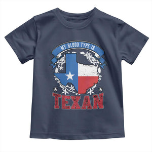 My Blood Types Is Texan Toddler T Shirt Proud American Texan TX Map Bluebonnet TS11 Navy Print Your Wear
