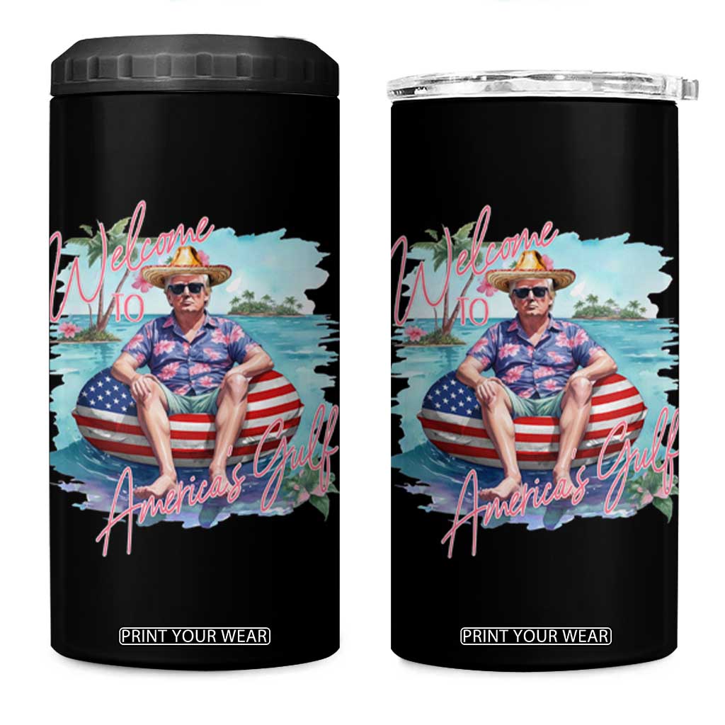 Funny Trump 2025 Welcome To America's Gulf 4 in 1 Can Cooler Tumbler Trump Sombrero Hat TS11 One Size: 16 oz Black Print Your Wear