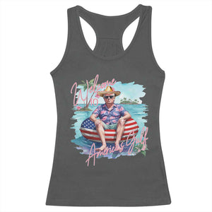 Funny Trump 2025 Welcome To America's Gulf Racerback Tank Top Trump Sombrero Hat TS11 Dark Heather Print Your Wear
