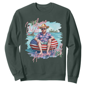 Funny Trump 2025 Welcome To America's Gulf Sweatshirt Trump Sombrero Hat TS11 Dark Forest Green Print Your Wear