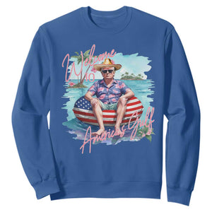 Funny Trump 2025 Welcome To America's Gulf Sweatshirt Trump Sombrero Hat TS11 Royal Blue Print Your Wear