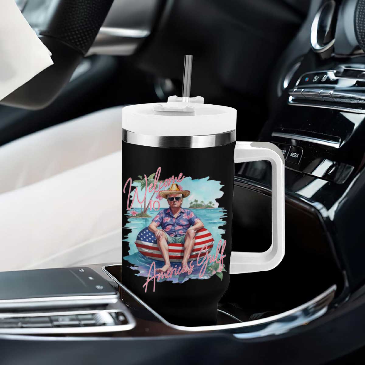 Funny Trump 2025 Welcome To America's Gulf Tumbler With Handle Trump Sombrero Hat TS11 Print Your Wear