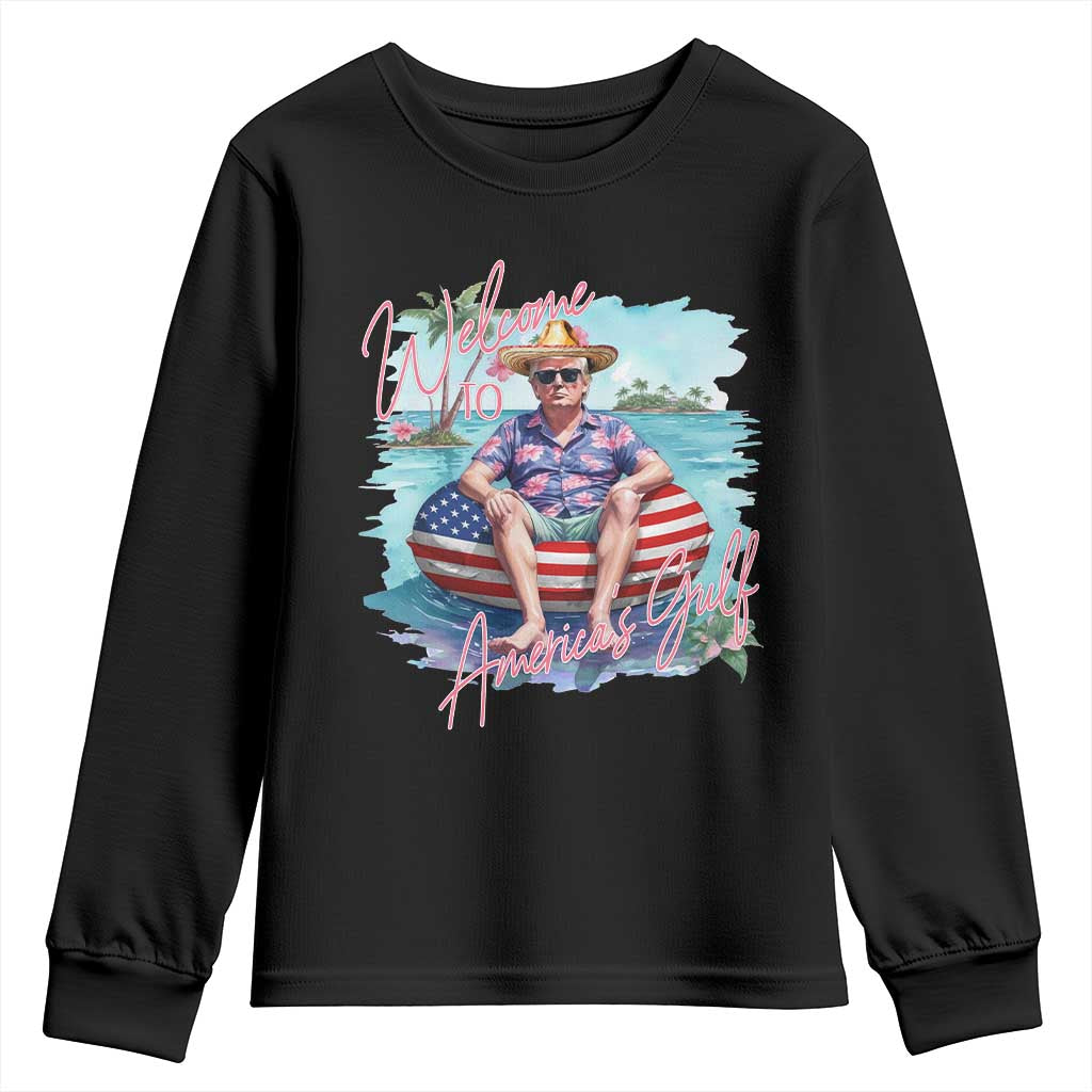 Funny Trump 2025 Welcome To America's Gulf Youth Sweatshirt Trump Sombrero Hat TS11 Black Print Your Wear