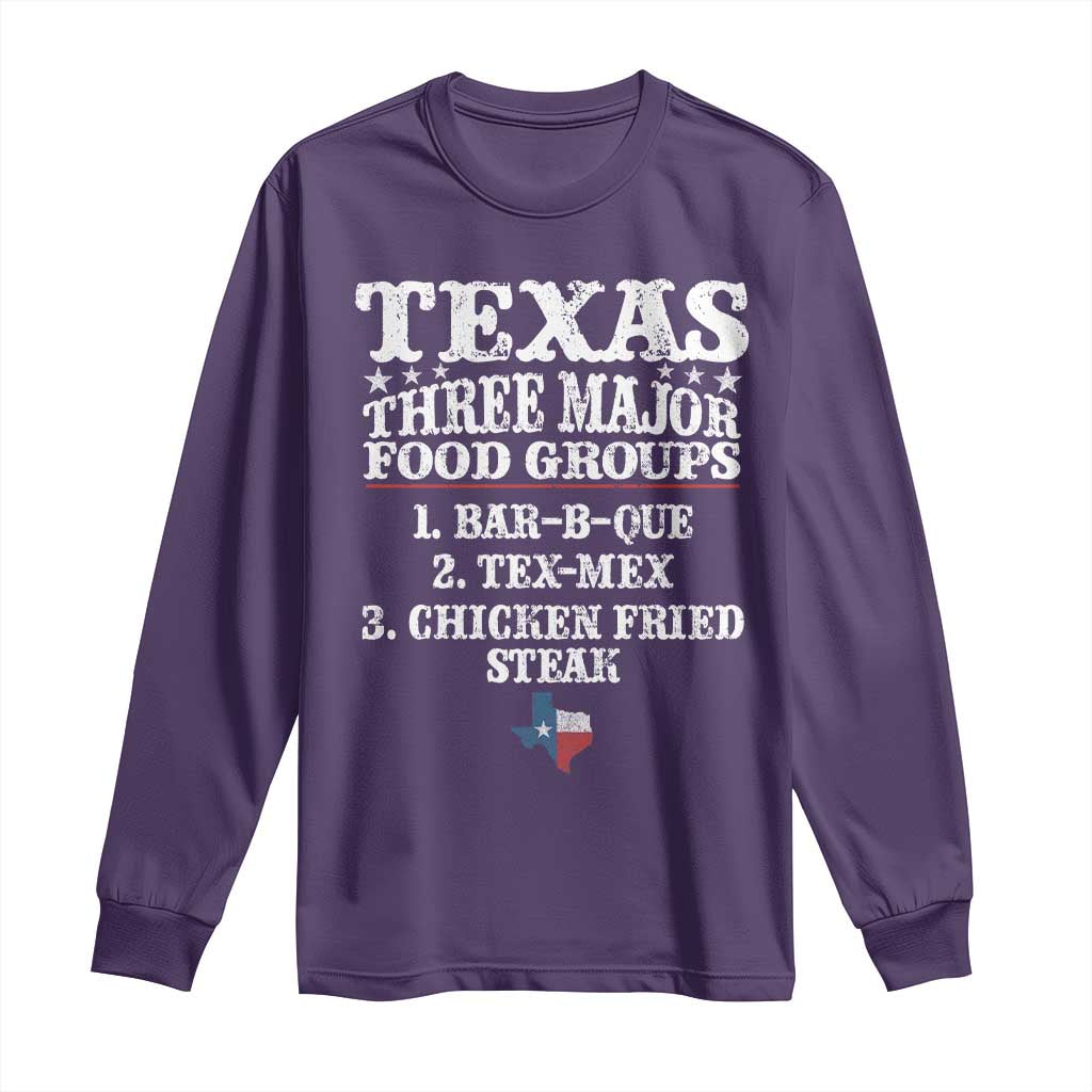 Proud American Texan Long Sleeve Shirt Texas Three Major Food Groups BBQ Tex Mex Chicken TS11 Purple Print Your Wear