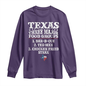 Proud American Texan Long Sleeve Shirt Texas Three Major Food Groups BBQ Tex Mex Chicken TS11 Purple Print Your Wear