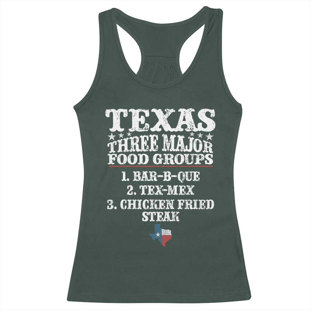 Proud American Texan Racerback Tank Top Texas Three Major Food Groups BBQ Tex Mex Chicken TS11 Dark Forest Green Print Your Wear
