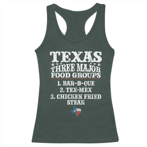 Proud American Texan Racerback Tank Top Texas Three Major Food Groups BBQ Tex Mex Chicken TS11 Dark Forest Green Print Your Wear