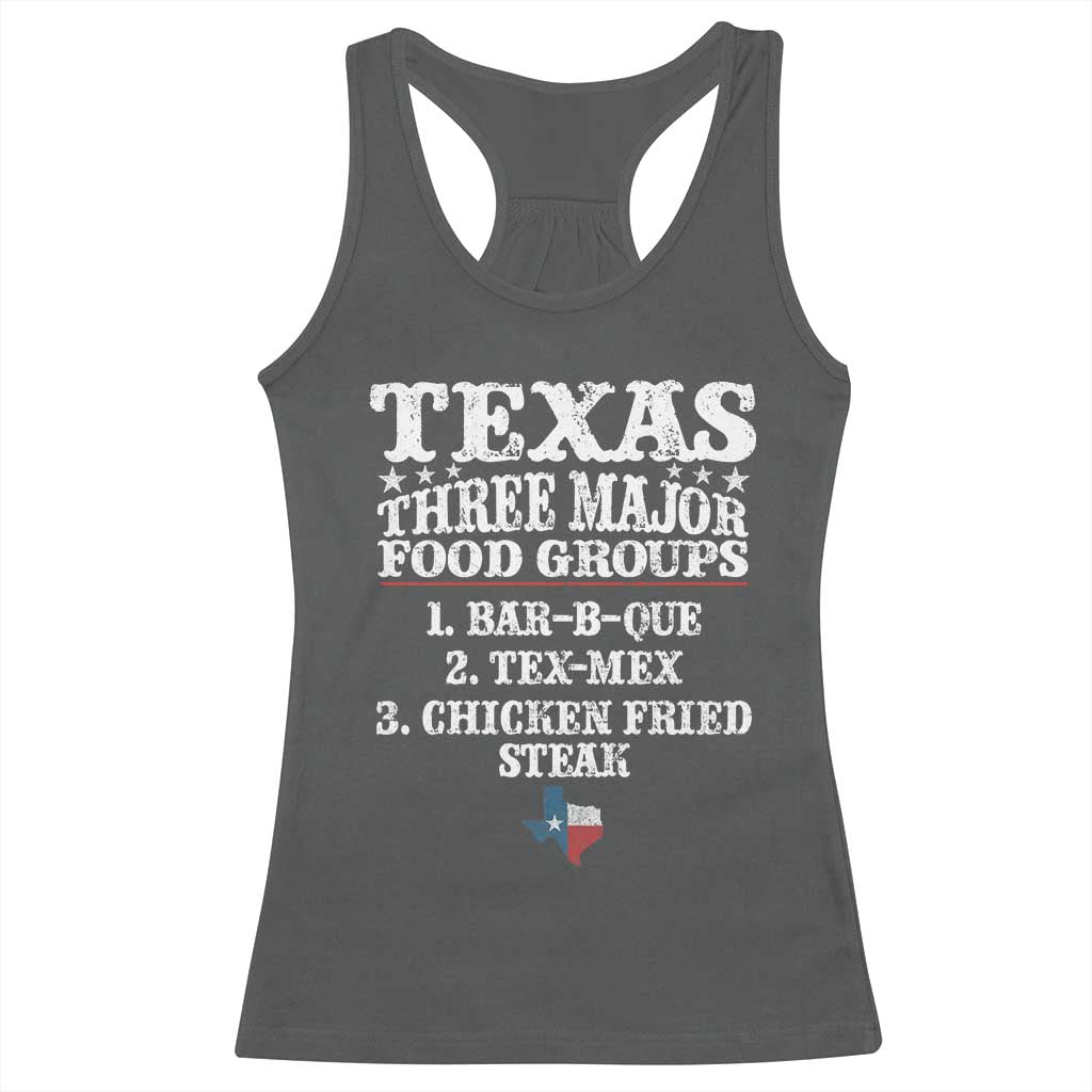 Proud American Texan Racerback Tank Top Texas Three Major Food Groups BBQ Tex Mex Chicken TS11 Dark Heather Print Your Wear