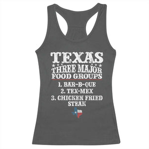Proud American Texan Racerback Tank Top Texas Three Major Food Groups BBQ Tex Mex Chicken TS11 Dark Heather Print Your Wear
