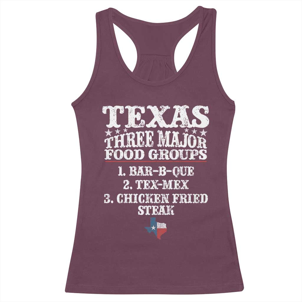 Proud American Texan Racerback Tank Top Texas Three Major Food Groups BBQ Tex Mex Chicken TS11 Maroon Print Your Wear