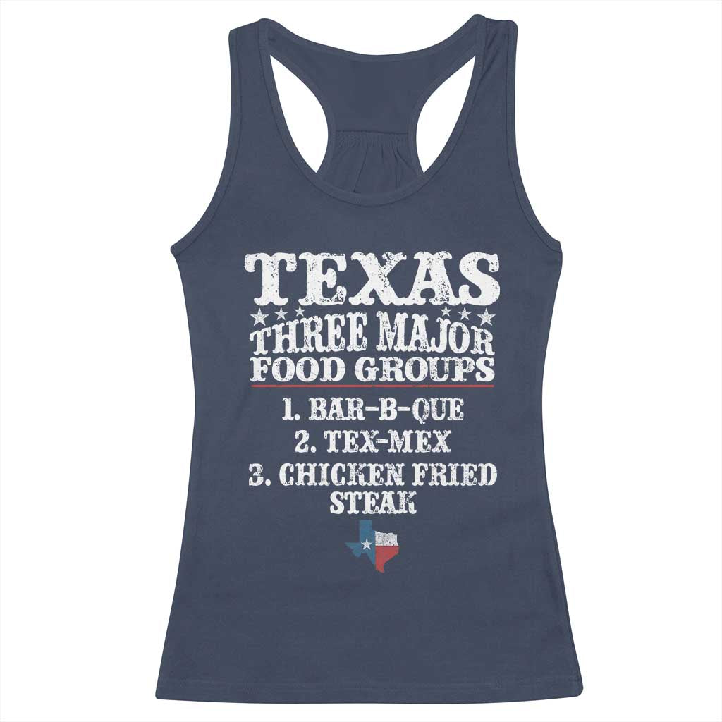 Proud American Texan Racerback Tank Top Texas Three Major Food Groups BBQ Tex Mex Chicken TS11 Navy Print Your Wear