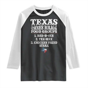 Proud American Texan Raglan Shirt Texas Three Major Food Groups BBQ Tex Mex Chicken TS11 Black White Print Your Wear